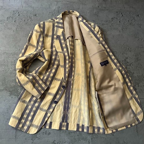 Mariano Rubinacci Tailored Jacket Size L Silk Linen Yellow Gray Lining Vintage
