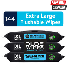 DUDE Wipes Flushable Wipes - 3 Pack 144 Wipes - Unscented Extra-Large