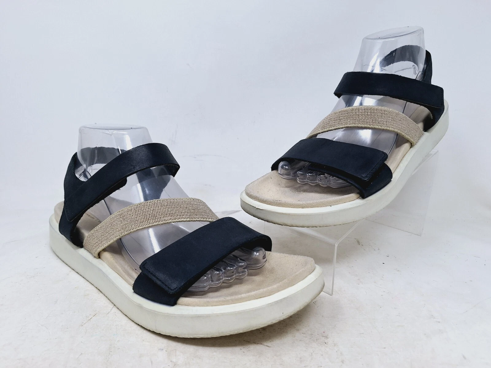 Scarpe Ecco donna Flowt 2 bande EU 41 US 10 5 sandali neri in pelle con gancio e passante