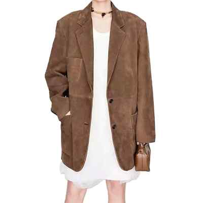 Women's Vintage Suede Pure Leather Jacket Casual Brown Coat Western Style Jacket