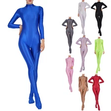 Womens Oil Glossy Stretchy Bodystocking One Piece Full Bodysuit Jumpsuits