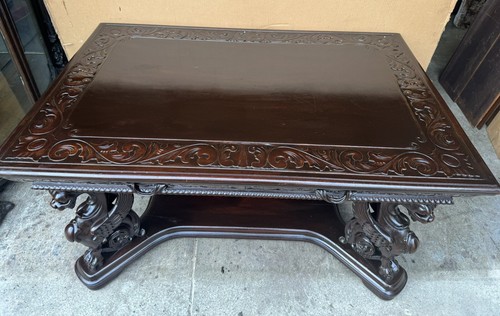 R. J. HORNER CARVED WING GRIFFIN LIBRARY TABLE - Picture 2 of 6
