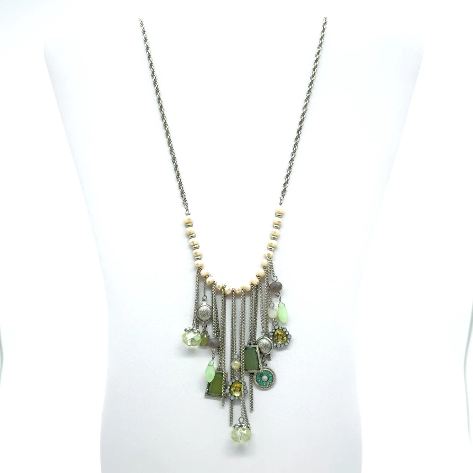 Park Lane бахрома подвеска ожерелье старлетка серебристого тона зеленый 30» сняты с производства подписанный - Изображение 4 из 4