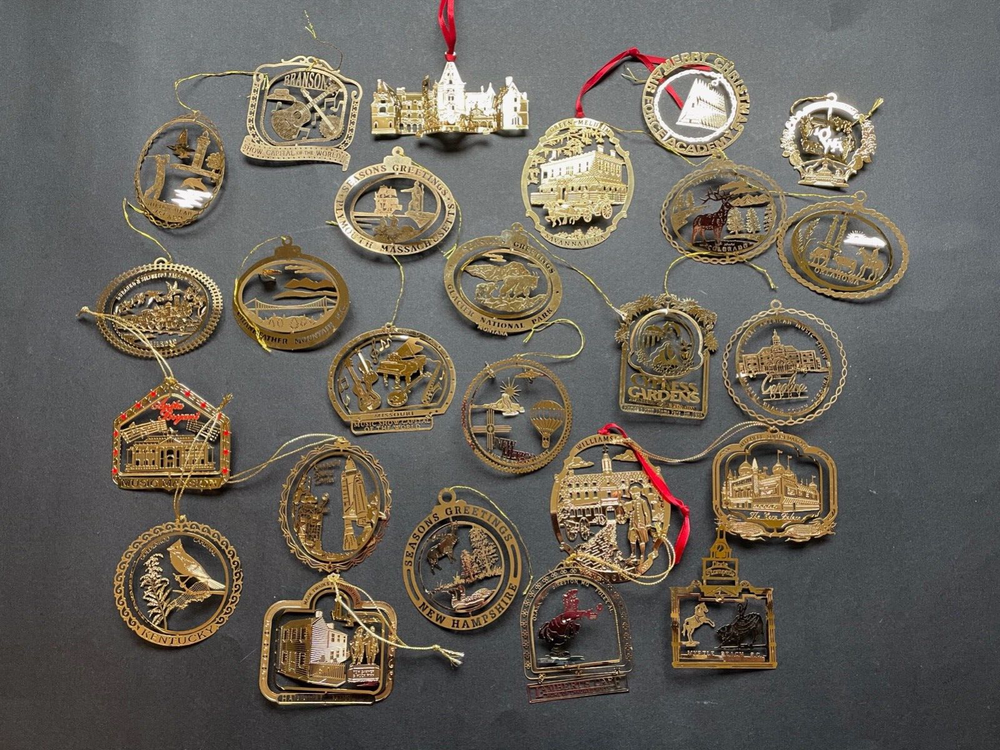 Lot USA Souvenir landmark Christmas ornaments Laser Cut 25 brass goldstone 3D
