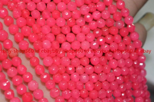 Natural 4mm faceted fuschia pink jade round gemstone loose beads 15" strand - Picture 7 of 12