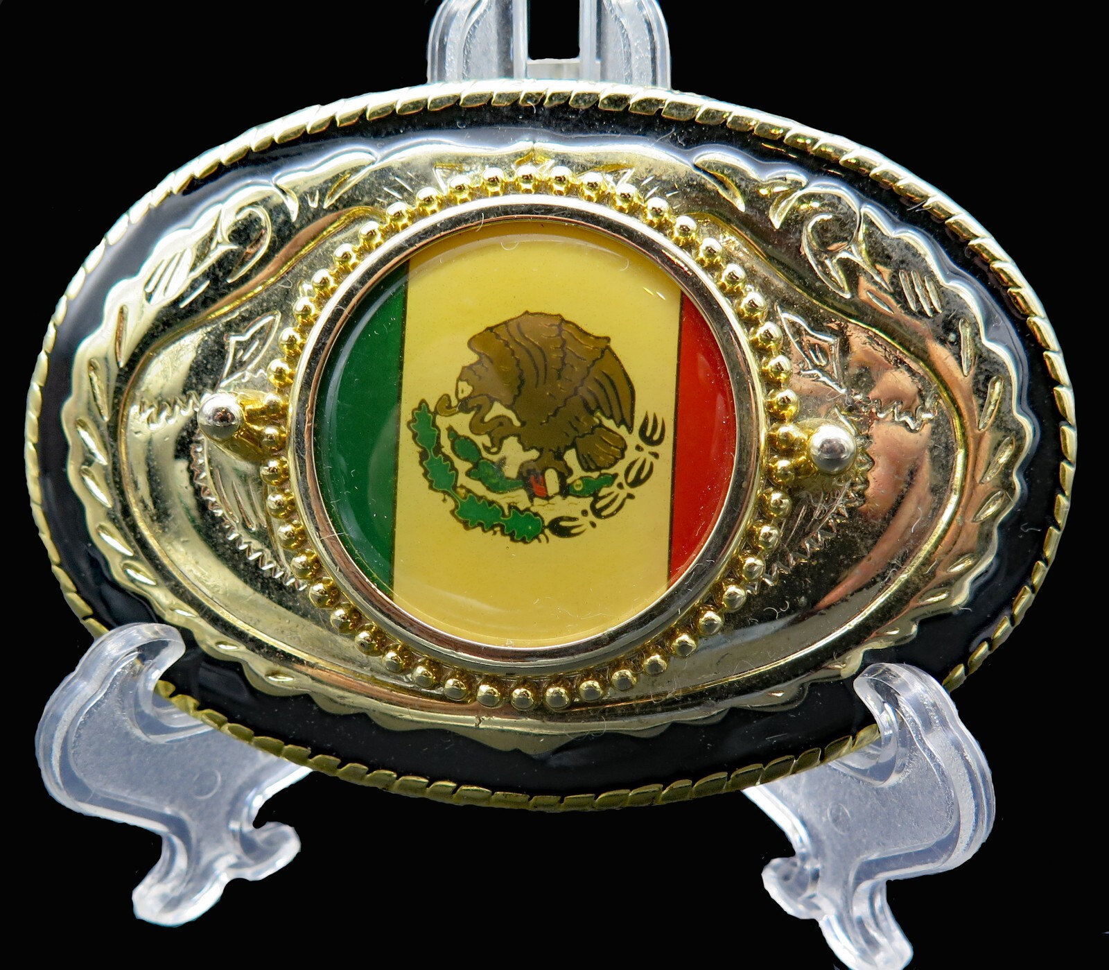 Mexican Mexico Flag Vintage Belt Buckle Gem