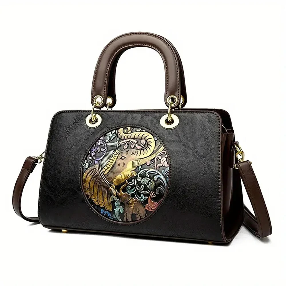 Elegant Embossed Elephant Leather Crossbody Bag