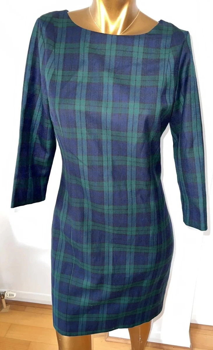 GANT TARTAN DRESS, GREEN BLUE CHECK DRESS,WARM WOOL MIX PLAID UK 