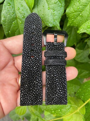 Black Stingray Leather Watch Strap Band, Size 18mm 19mm 20mm 21mm 22mm 24mm 26mm