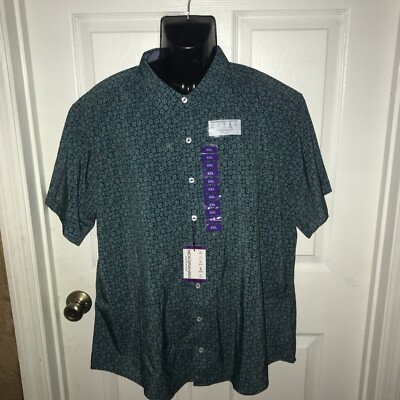 Nick Graham Everywhere Stretch Modern Fit Short Sleeve AQUA Floral Print XXL NEW