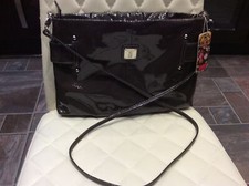 Womens Patent Leather Clutch/ Crossbody Bag By “OUSHKA”, Colour Mid Brown.