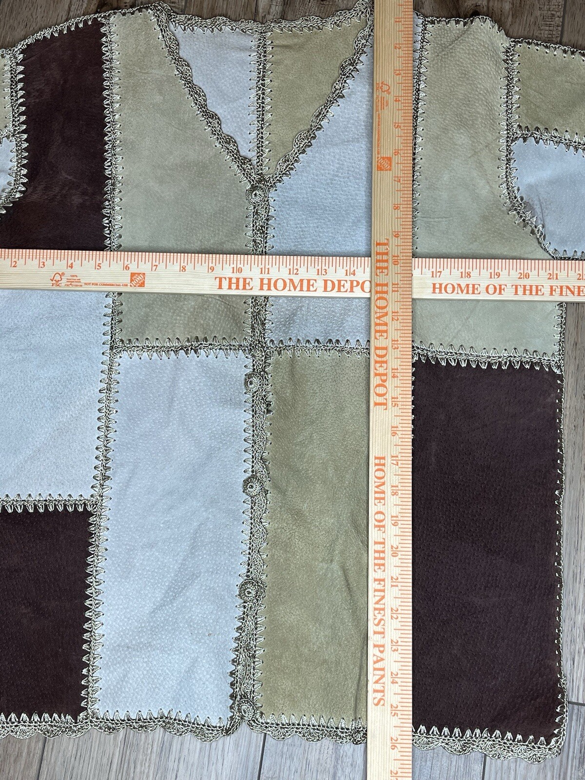 Vtg Patchwork Leather Suede Suit Jacket & Skirt P… - image 7