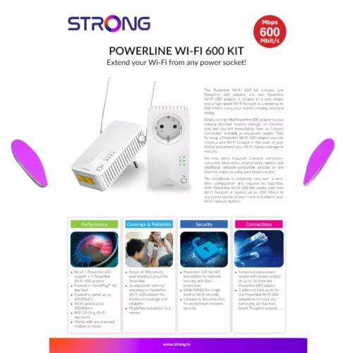 STRONG POWERLINE WIFI ADAPTER 600 GAMING NETWORK TV IPTV HD ROUTER DUO AV WLAN - Picture 6 of 14