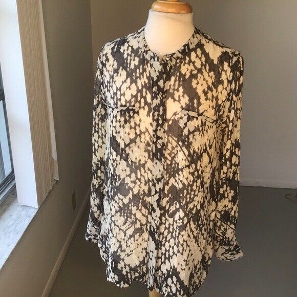 Vince silk basket weave print tunic blouse long s… - image 2