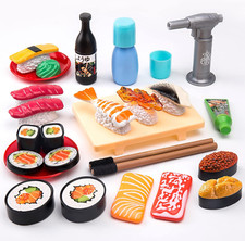 Sushi Slicing Play Food Set, 34Pcs, 3 Ages LED Light with Color Changing Preten