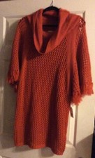 NWT Jessica Simpson Rust Color Fringe Cowl Neck Sweater/Mini Dress Size medium