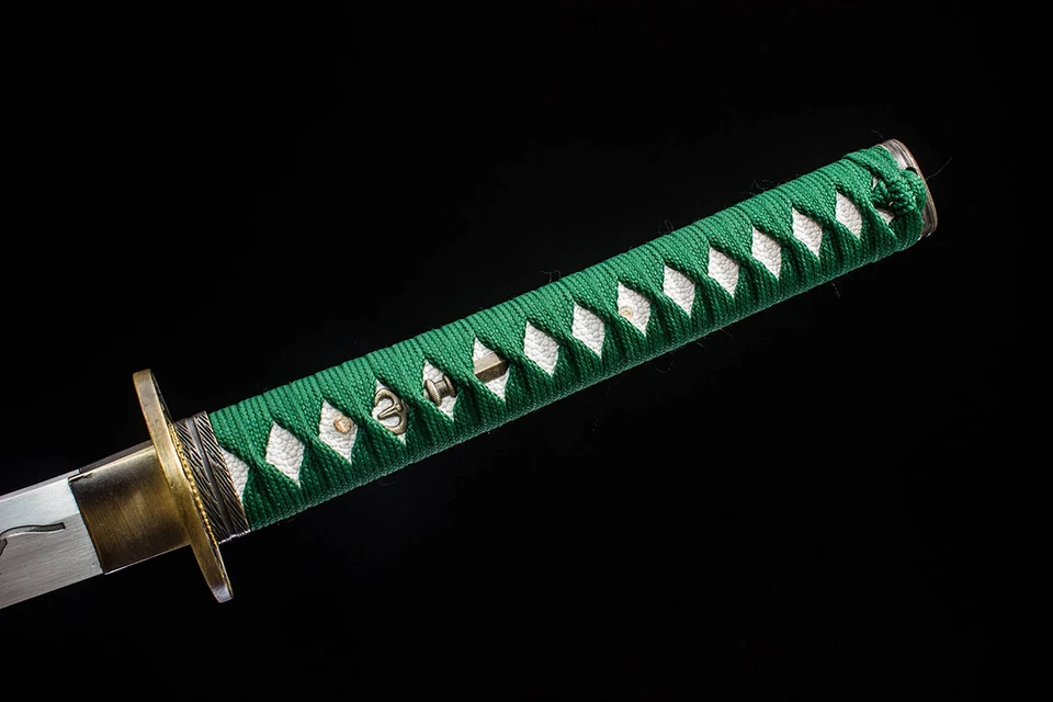 Espada Katana verde afilada hecha a mano lista para la batalla 1095 acero samurai japonés Foto 4 de 4