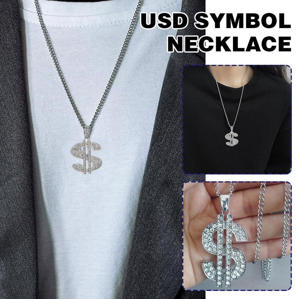Mens Stainless Steel Silvery Dollar Sign Necklace Rapper Hiphop Styl