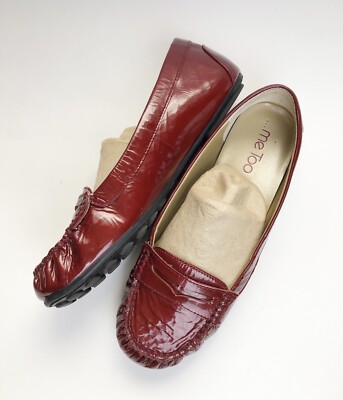 Me Too Patent Leather Penny Loafer 6.5M Susan Red Flats Slip Comfort Shiny GUC