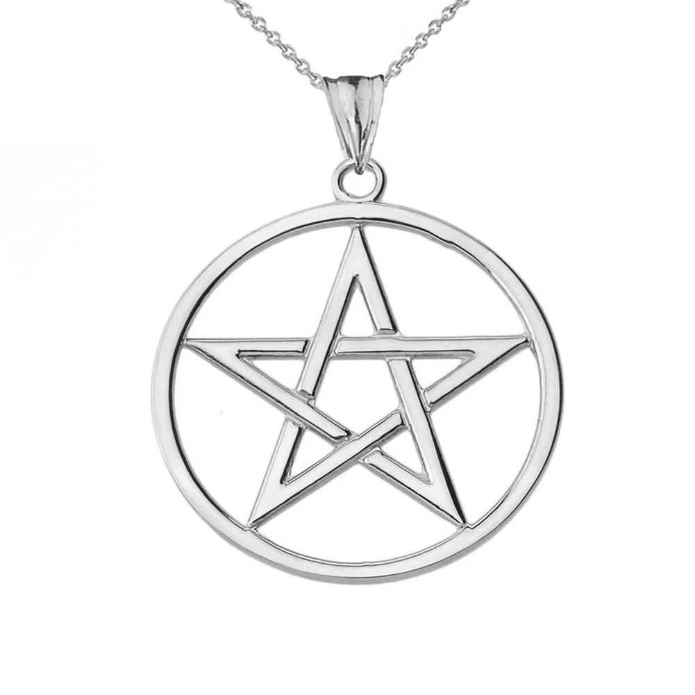 Solid 10k White Gold Pentagram Pendant Necklace