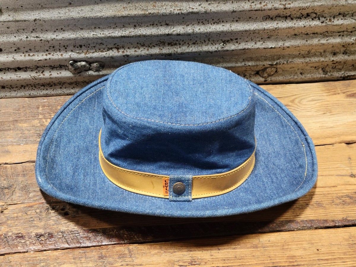 帽子 VINTAGE 70s Levi's denim hat orange tab Vintage 70s Levi's Orange Tab Denim Safari Cowboy Hat Size Small 6