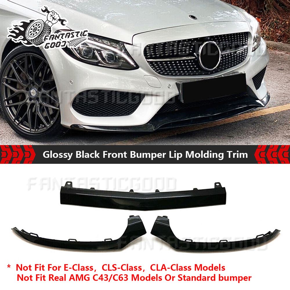 For Mercedes W205 AMG C300 C250 15-18 Black Front Bumper Lip Molding Trim Cover