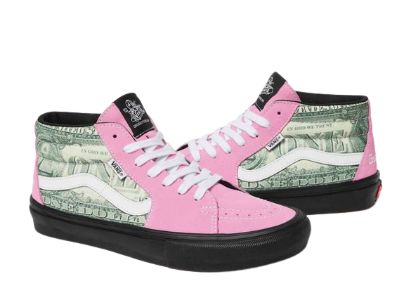 Supreme × Vans Dollar Skate Grosso Mid Black White Pink 3colors