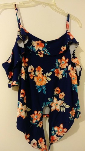 Derek Heart Juniors Blue Floral Tie Front Spaghetti straps Off the Shoulder M241 - Picture 5 of 6