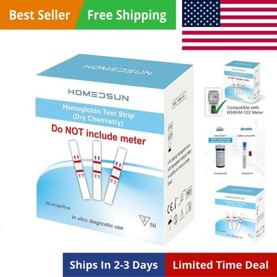 50 Pack Hemoglobin  Strips with Lancets Droppers Exclusively Compatible with