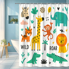 Cute Wild Animal Shower Curtain for Kids Bathroom Decor