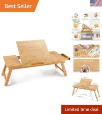 Versatile Bamboo Laptop Table with Drawer - Adjustable Height  Tilt for Comfort