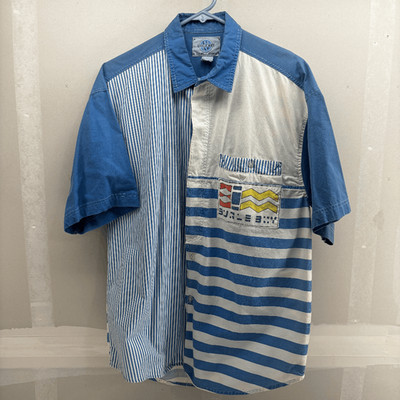 Vintage Bugle Boy Clothing Concept Short Sleeve Button Patchwork Polo M Red 90s