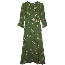 Reformation Carolena Floral Midi Dress Sz 6 Lomita Green Smocked 3/4 Sleeve Slit