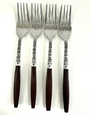 MCM Interpur 4 Salad Forks Brown Handle Stainless Flatware Japan INR2