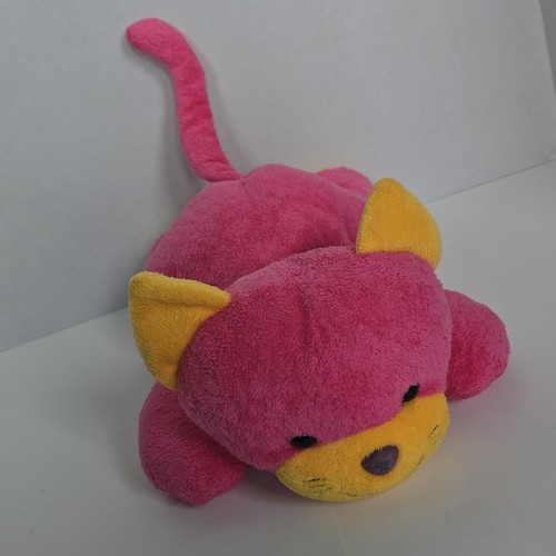 Neon Stuffed Kitty Cat Terry Cloth Vintage Pink Yellow 12" - 第 2/13 張圖片
