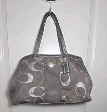 Coach Signature Gray/Silver Metallic Shoulder...