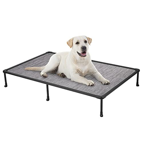 Chewproof Elevated Cooling Dog Bed Black Silver 59x37x9 Inches Raised Design  
