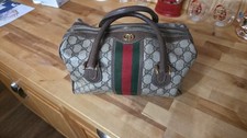 Vintage Gucci Boston Bag Supreme Monogram Web Stripe Brown Leather w/Dust Bag