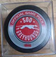 SOO GREYHOUNDS OHL OFFICIAL HOCKEY PUCK VICEROY MFG. MADE IN CANADA 🇨🇦 VINTAGE