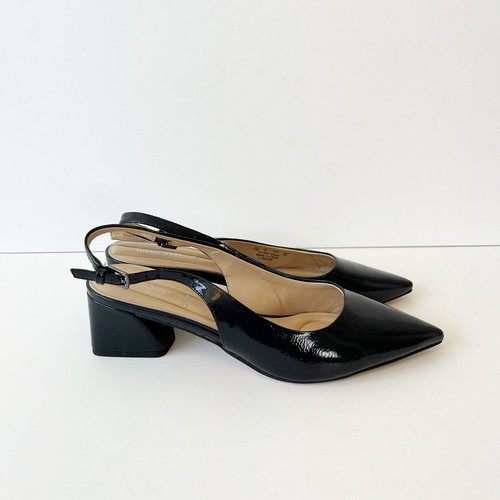 Franco Sarto Racer Pointed Toe Sling Back Heels Comfort Black Size 10 Wide NWOB - Picture 6 of 13