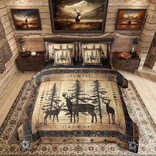 Rustic Deer King Comforter Set - 7-Piece Farmhouse Cabin Bedding