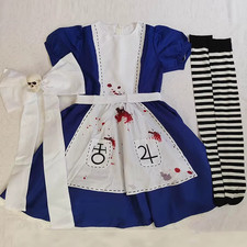 Womens Alice Costume Dress Maid Apron Halloween Cosplay Outfit Socks Set