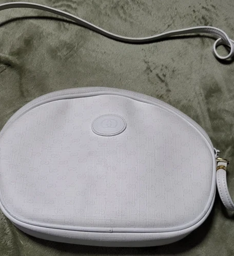 Borsa a tracolla piccola vintage Gucci bianca GG monogramma tela e pelle