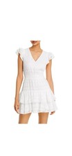 Alice + Olivia White Ruffle Short Sleeve Markita Ruffled Tiered Dress Women Sz 6