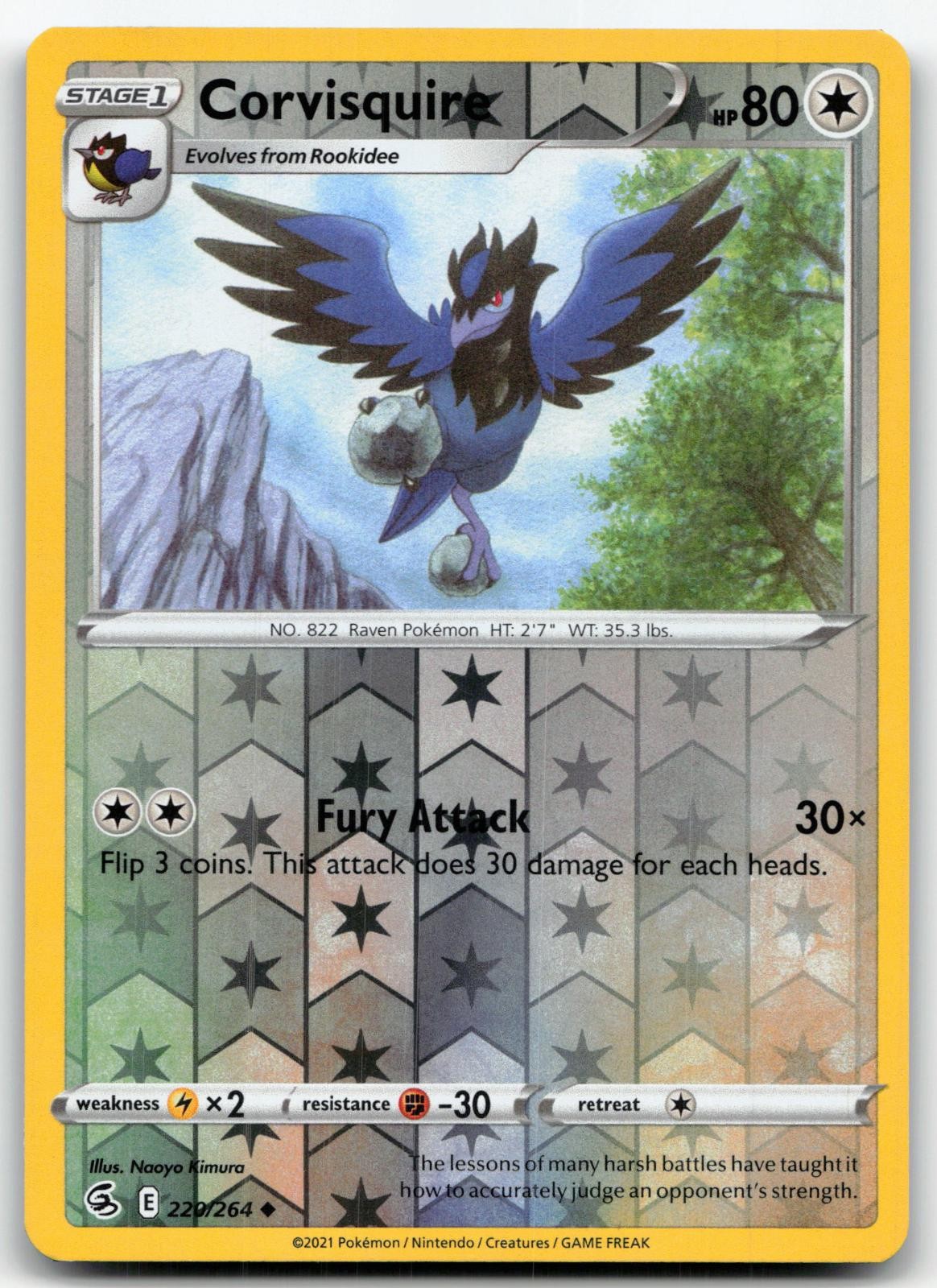 Corvisquire 220/264 Uncommon Fusion Strike Pokemon Reverse Holo Near Mint