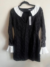 Millie McIntosh size 12 black white lace dress shirt collared wednesday adams