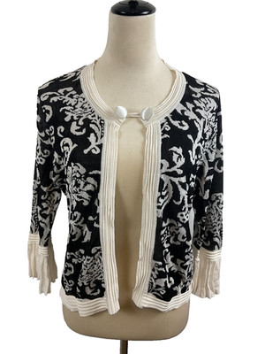 Michael Simon Studio Lightweight Cardigan L Black White Floral Damask 