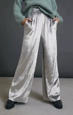 NWT Anthropologie Maeve Women s Silver Velvet Wide Leg Anastacia Pants Size S