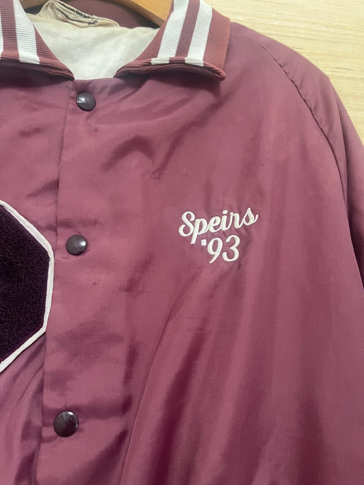 Chaqueta De Colección Pottsgrove Falcons Para Hombre Grande Granate Bombardero Universitario Años 90 Speirs 93 Foto 2 de 4