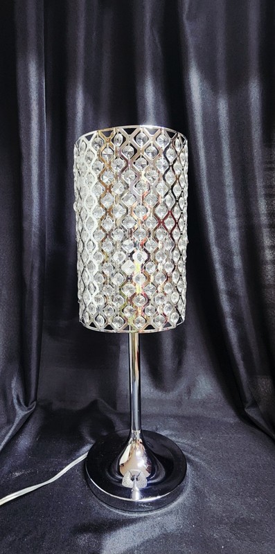 Modern Chrome and Crystal Cylinder Table Lamp, 24 Inch Tall